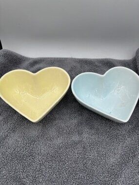 Stoneware Dining Set of 2 80's Pastel Heart Shape Bowls